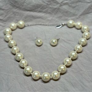 Ann Taylor Faux Pearl Necklace and Earrings Set.
